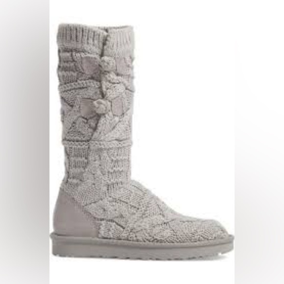 UGG Kalla Gray Knit Sweater Tall Winter Boot Women's 9 Cozy Pull On Winter - Picture 1 of 7